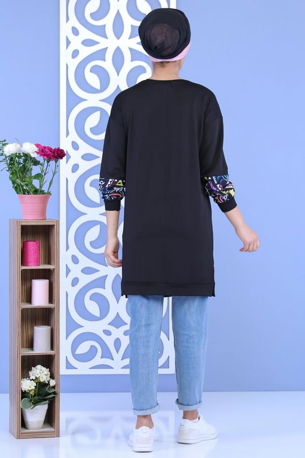 Düz Orta Kadın Siyah Desen Tunik Siyah - 02 7107 - 7107