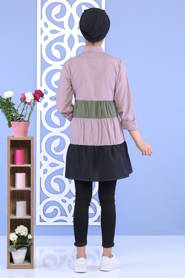 Düz Orta Kadın Pembe Parçalı Tunik Gülkurusu - 02 7115 - 7115