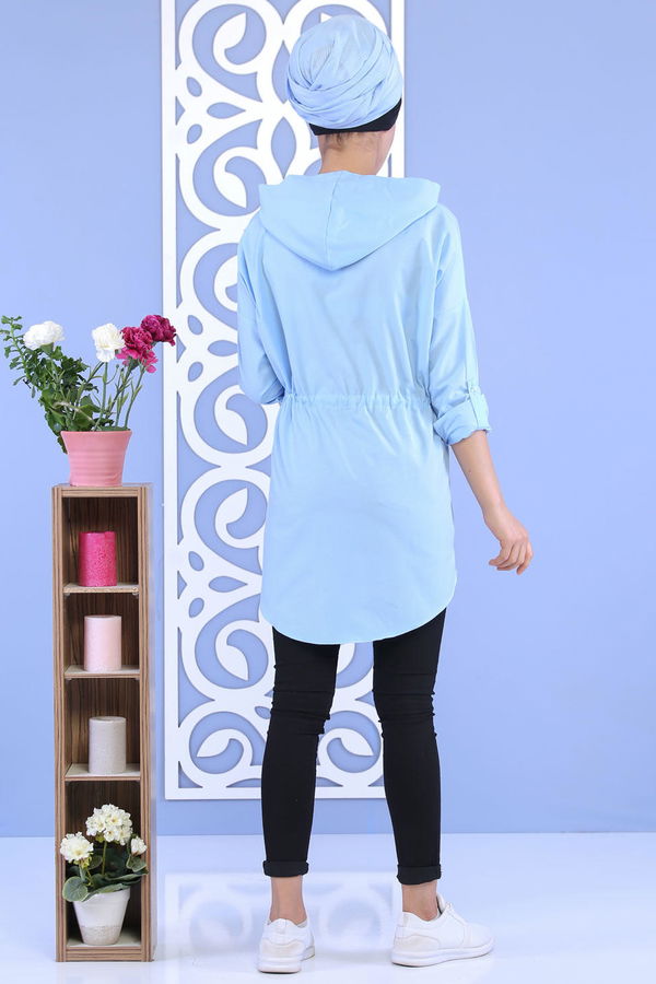 Düz Orta Kadın Mavi Kapşonlu Tunik Bebe Mavi - 02 7118 - 7118