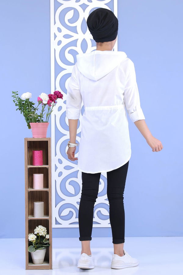 Düz Orta Kadın Beyaz Kapşonlu Tunik Beyaz - 02 7118 - 7118