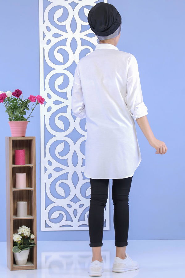Düz Orta Kadın Beyaz Baskılı Tunik Beyaz - 02 6913 - 6913