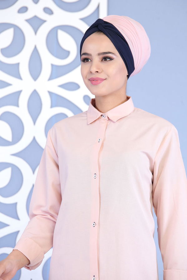 Düz Orta Kadın Pembe Keten Tunik Siyah  - 6813