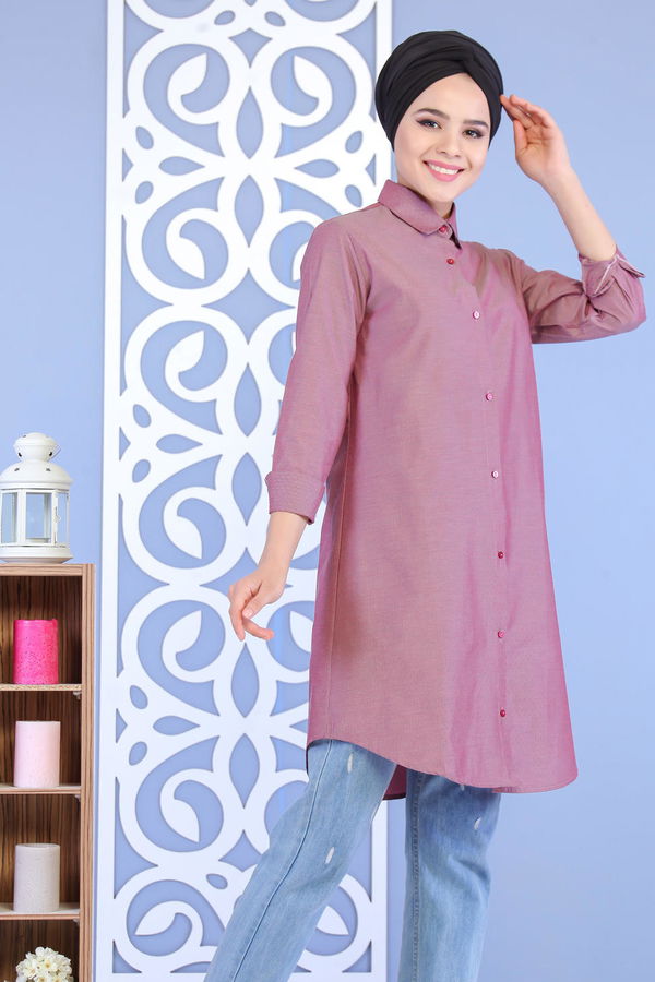 Düz Orta Kadın Pembe Tunik Gülkurusu - 02 7123 - 7123