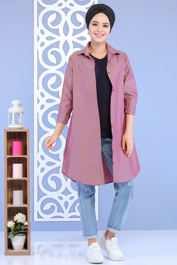 Düz Orta Kadın Pembe Tunik Gülkurusu - 02 7123 - 7123