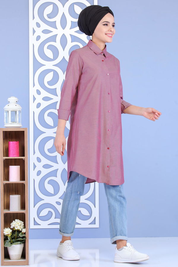 Düz Orta Kadın Pembe Tunik Gülkurusu - 02 7123 - 7123