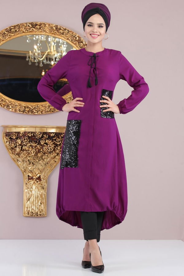 Düz Orta Kadın Mor Tunik Taba  - 1187 MOR