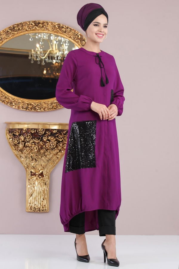 Düz Orta Kadın Mor Tunik Taba  - 1187 MOR