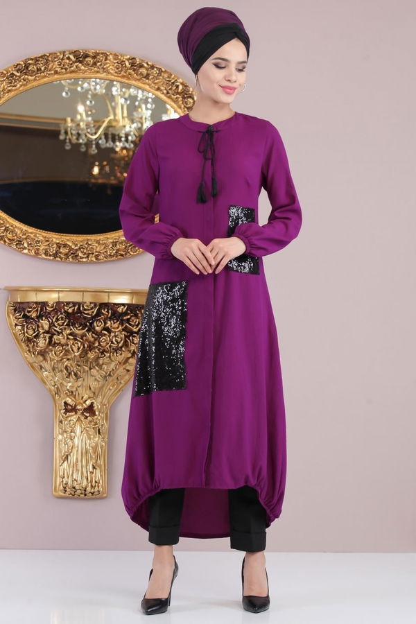 Düz Orta Kadın Mor Tunik Taba  - 1187 MOR