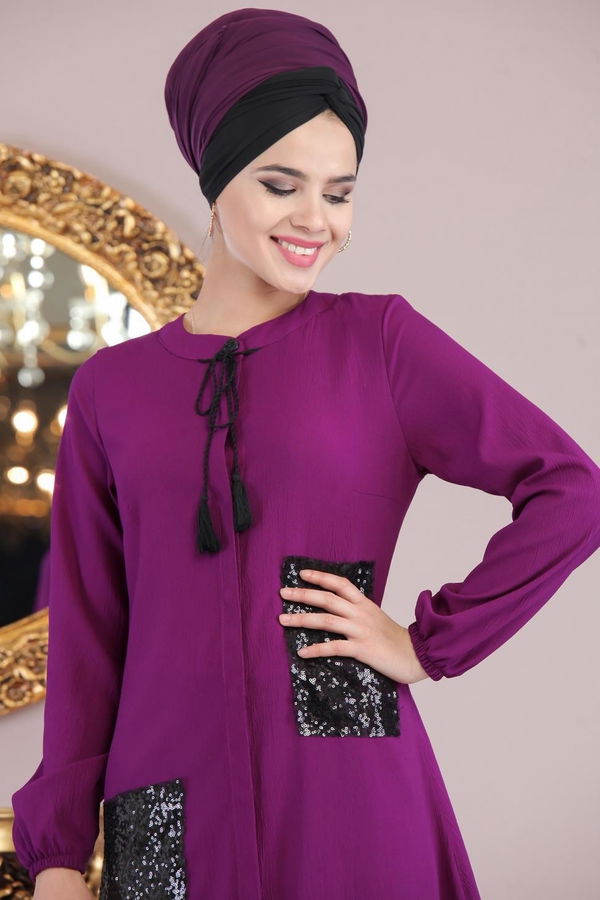Düz Orta Kadın Mor Tunik Taba  - 1187 MOR
