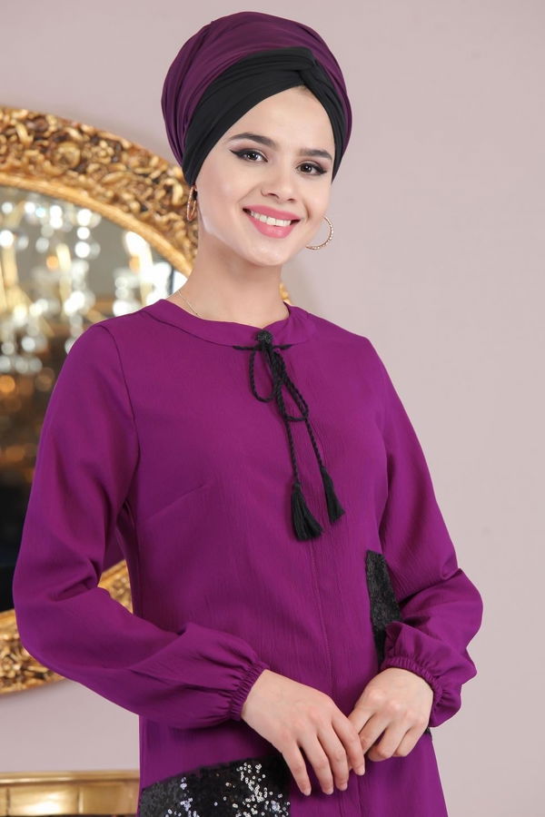 Düz Orta Kadın Mor Tunik Taba  - 1187 MOR