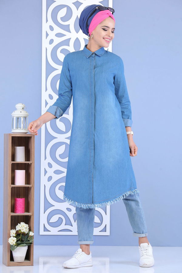 Düz Orta Kadın Mavi Kot Tunik Mavi - 02 7152 - 7152