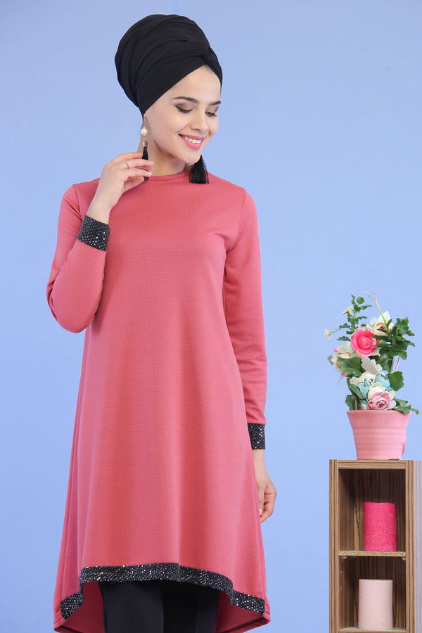 Düz Orta Kadın Pembe Pullu Tunik Pembe - 02 6996 - 6996