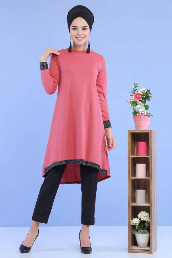 Düz Orta Kadın Pembe Pullu Tunik Pembe - 02 6996 - 6996