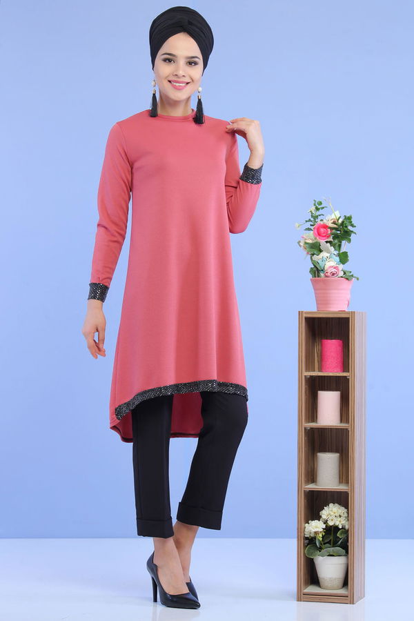 Düz Orta Kadın Pembe Pullu Tunik Pembe - 02 6996 - 6996