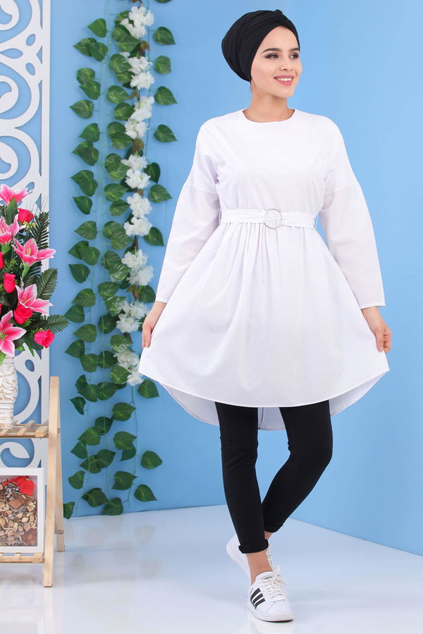 Düz Orta Kadın Beyaz Tunik Beyaz - 02 7175 - 7175