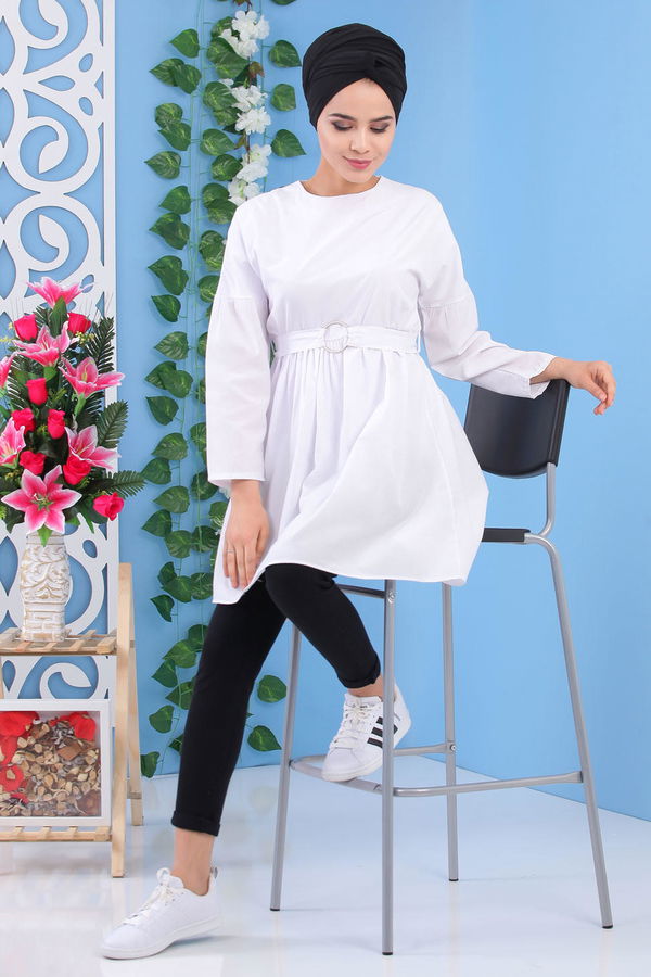 Düz Orta Kadın Beyaz Tunik Beyaz - 02 7175 - 7175