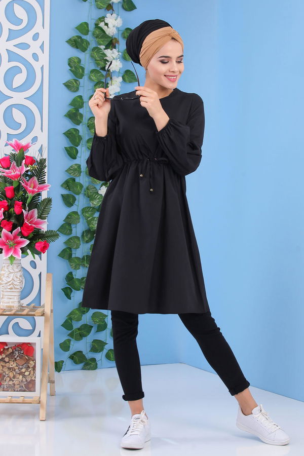Düz Orta Kadın Siyah Tunik Siyah - 02 7176 - 7176