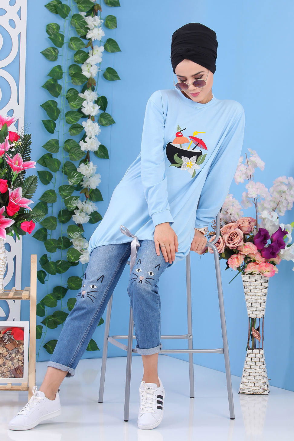 Düz Orta Kadın Mavi Tunik Mavi - 02 1462 - 1462