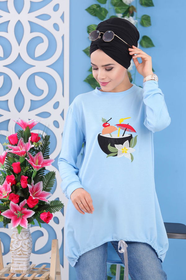 Düz Orta Kadın Mavi Tunik Mavi - 02 1462 - 1462