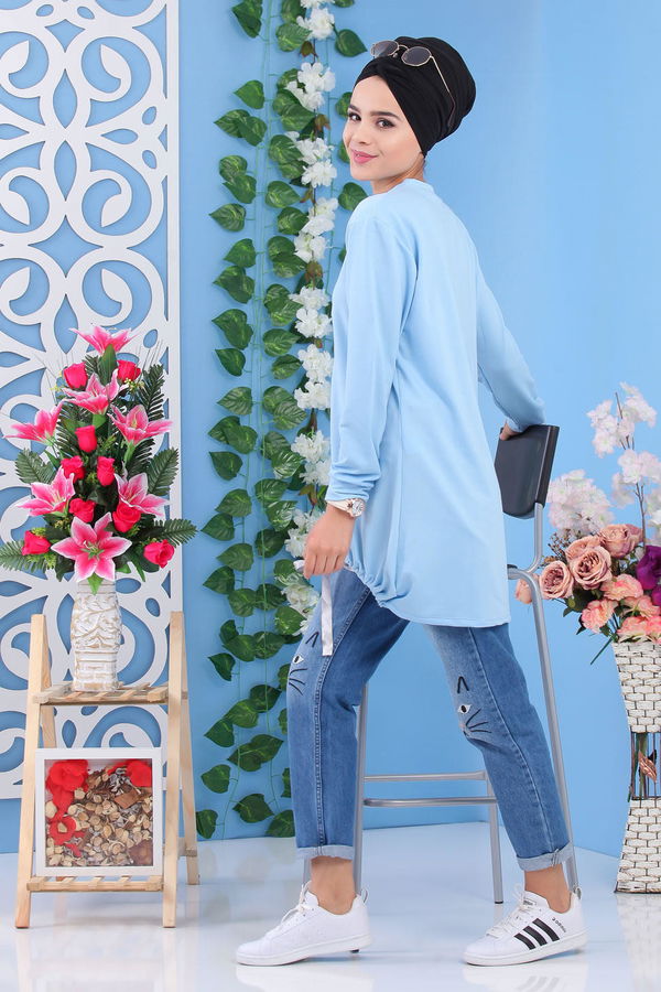 Düz Orta Kadın Mavi Tunik Mavi - 02 1462 - 1462