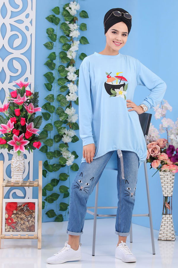 Düz Orta Kadın Mavi Tunik Mavi - 02 1462 - 1462