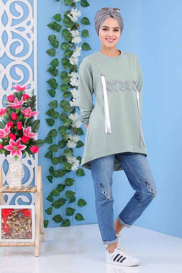 Düz Orta Kadın Yeşil Tunik Yeşil - 02 1463 - 1463