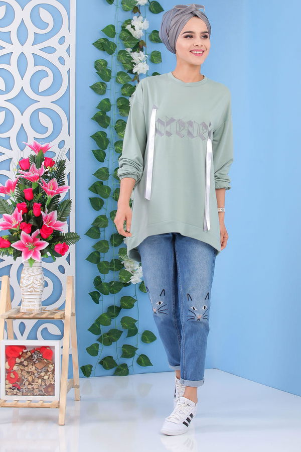 Düz Orta Kadın Yeşil Tunik Yeşil - 02 1463 - 1463