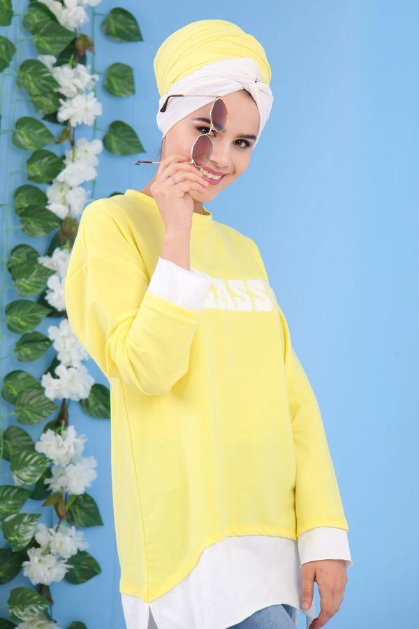 Düz Orta Kadın Sarı Tunik Sarı - 02 1464 - 1464 Sarı