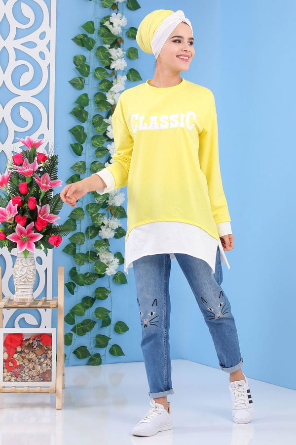 Düz Orta Kadın Sarı Tunik Sarı - 02 1464 - 1464 Sarı