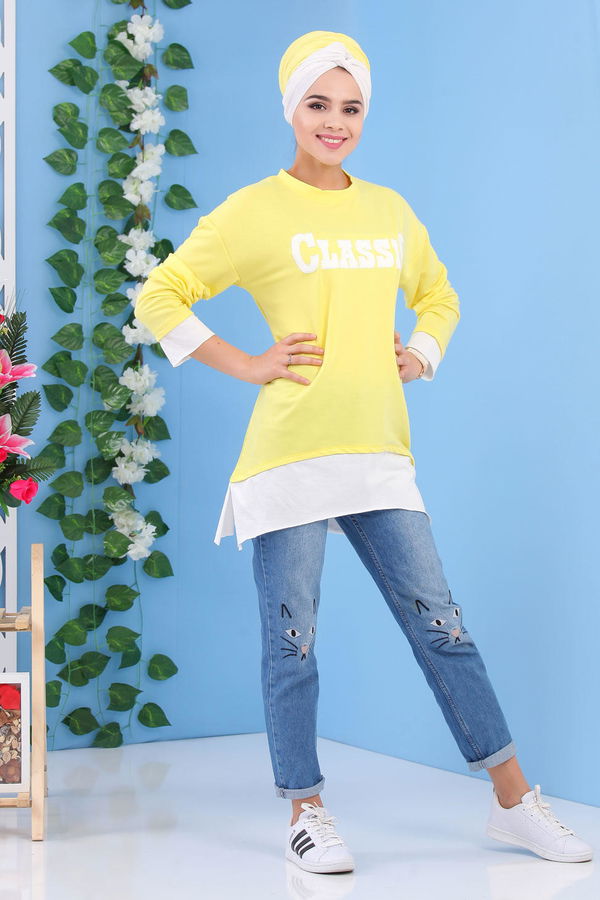 Düz Orta Kadın Sarı Tunik Sarı - 02 1464 - 1464 Sarı