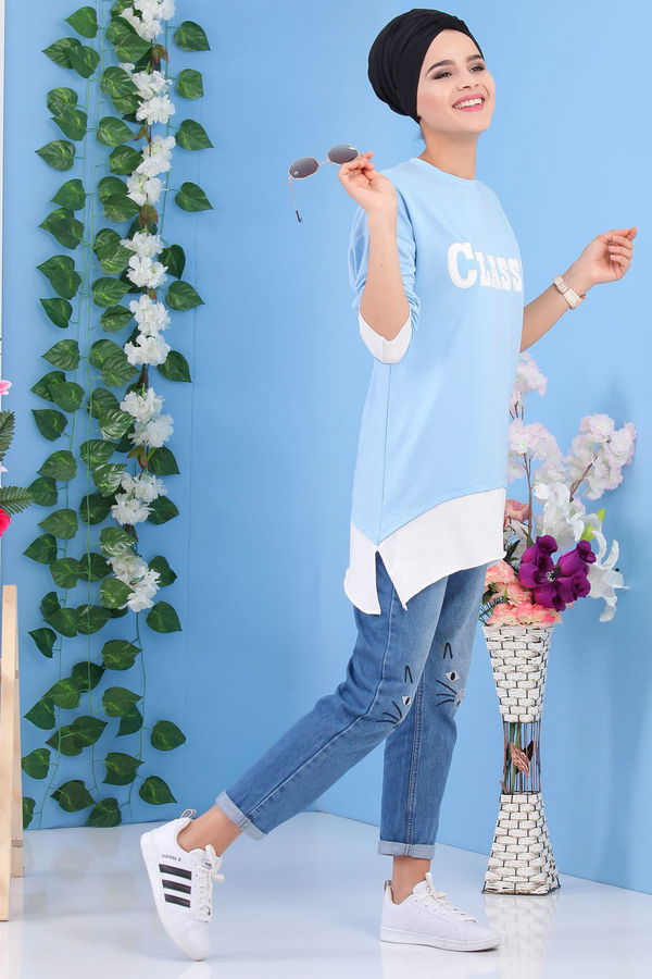 Düz Orta Kadın Mavi Tunik Mavi - 02 1464 - 1464