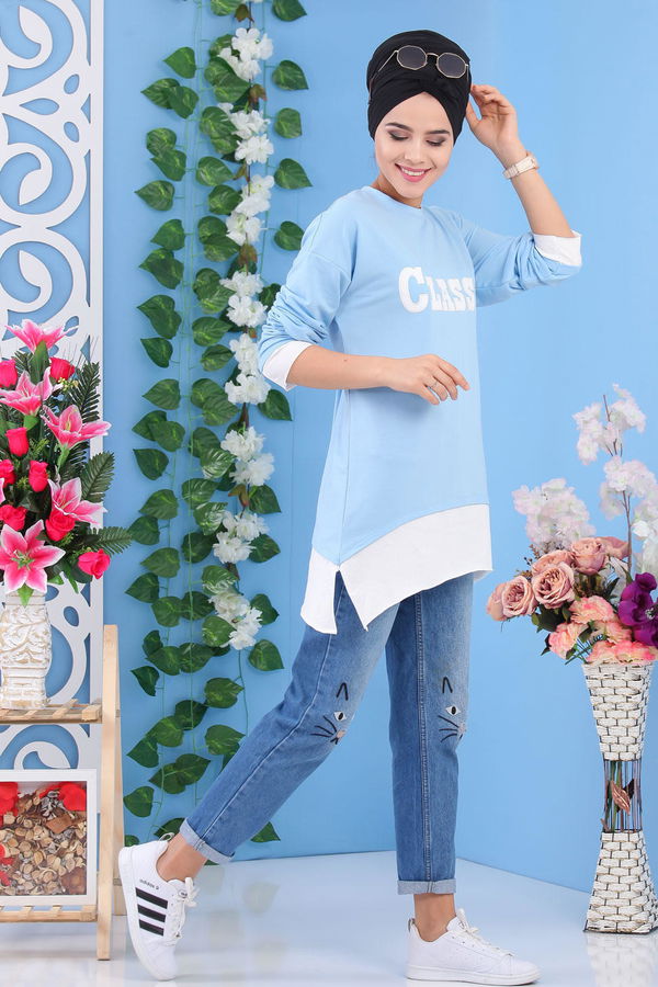 Düz Orta Kadın Mavi Tunik Mavi - 02 1464 - 1464