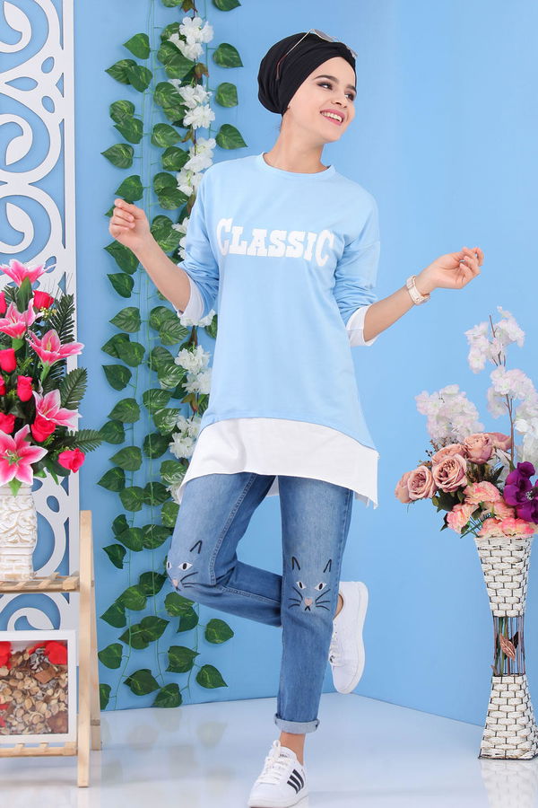 Düz Orta Kadın Mavi Tunik Mavi - 02 1464 - 1464