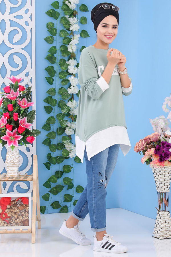 Düz Orta Kadın Yeşil Tunik Yeşil - 02 1464 - 1464