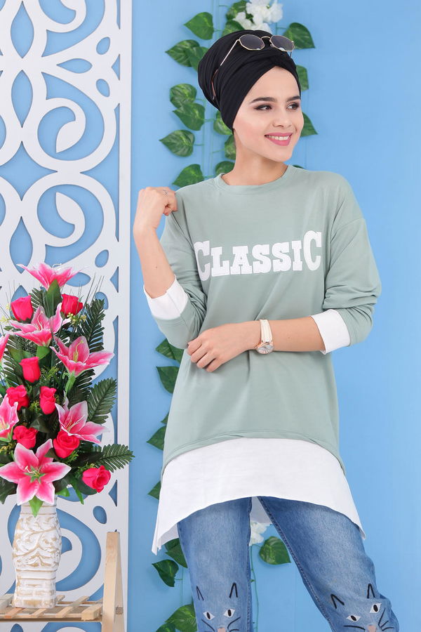 Düz Orta Kadın Yeşil Tunik Yeşil - 02 1464 - 1464