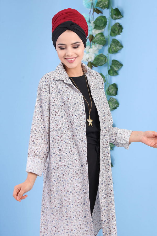 Düz Orta Kadın Bej Desenli Tunik Bej - 02 7183 - 7183