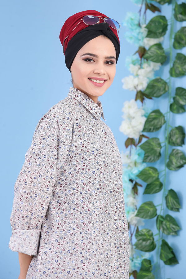 Düz Orta Kadın Bej Desenli Tunik Bej - 02 7183 - 7183