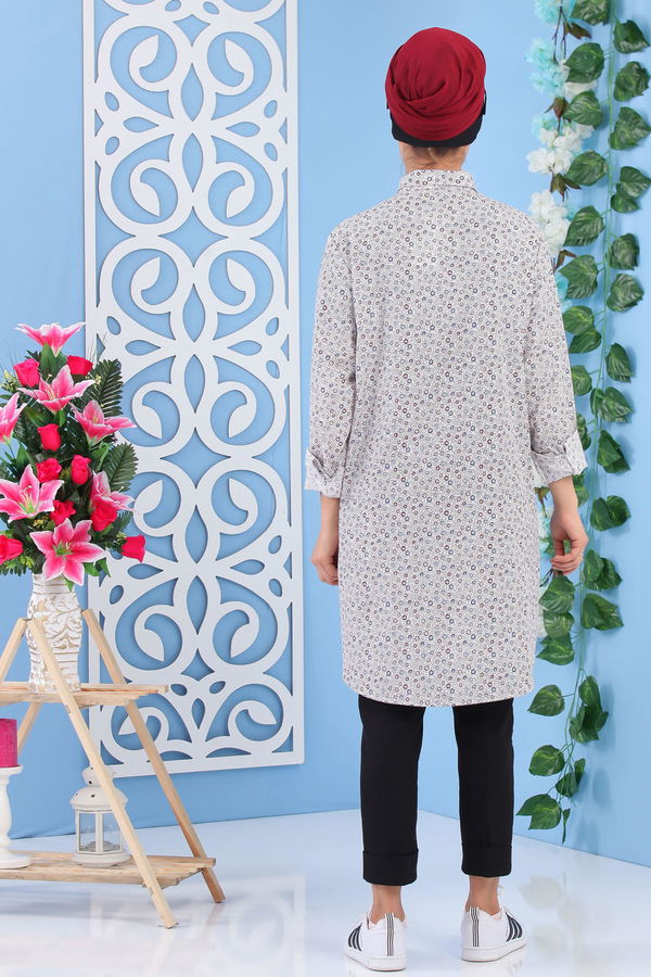 Düz Orta Kadın Bej Desenli Tunik Bej - 02 7183 - 7183