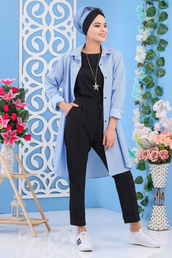 Düz Orta Kadın Mavi Tunik Mavi - 02 7184 - 7184 MAVİ