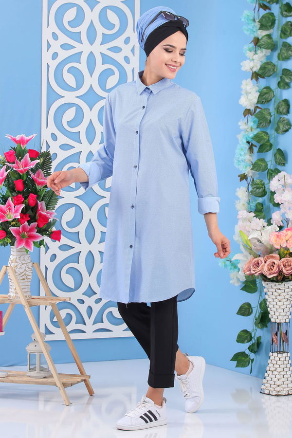 Düz Orta Kadın Mavi Tunik Mavi - 02 7184 - 7184 MAVİ