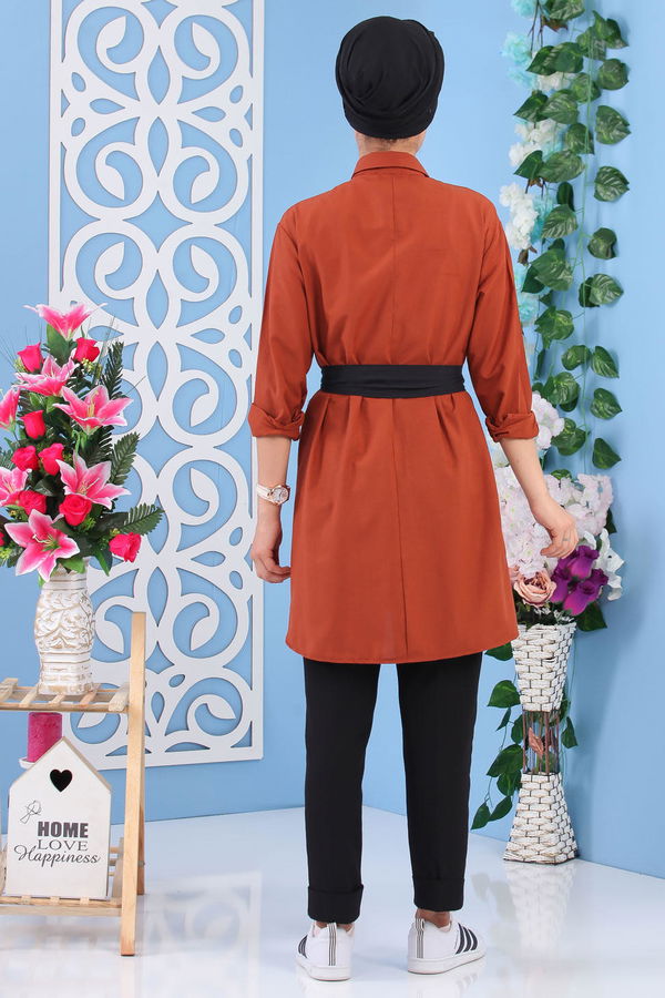 Düz Orta Kadın Kiremit Kuşaklı Tunik Kiremit - 02 7170 - 7170
