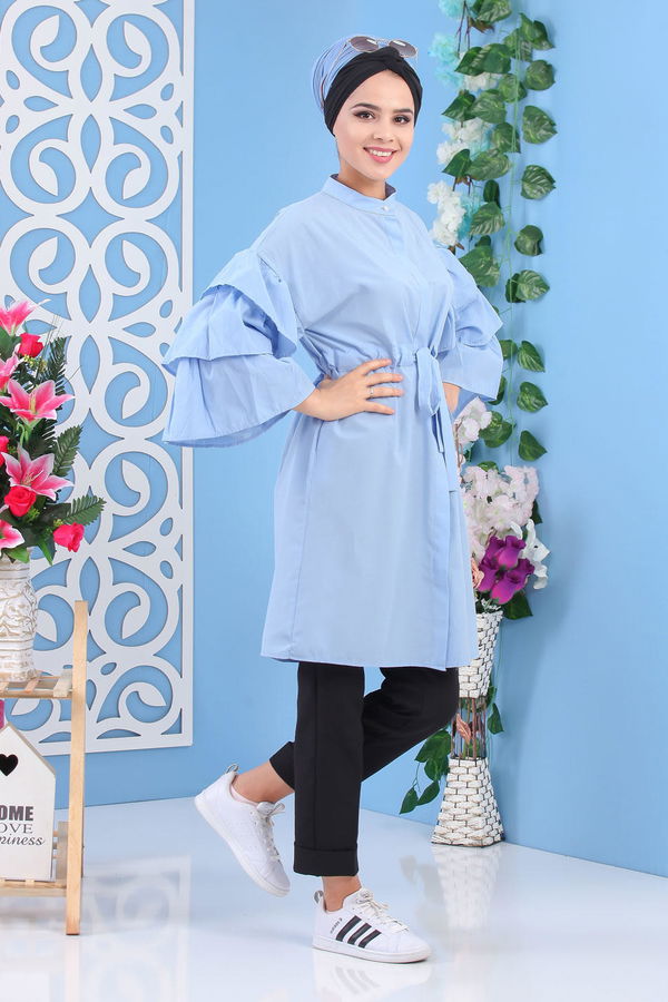 Düz Orta Kadın Mavi Volonali Tunik Murdum  - 7194