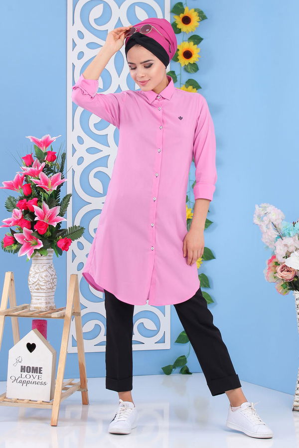 Düz Orta Kadın Pembe Tunik Pembe - 02 7122 - 7122