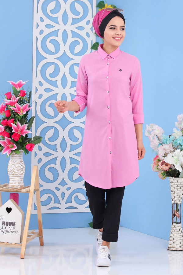 Düz Orta Kadın Pembe Tunik Pembe - 02 7122 - 7122