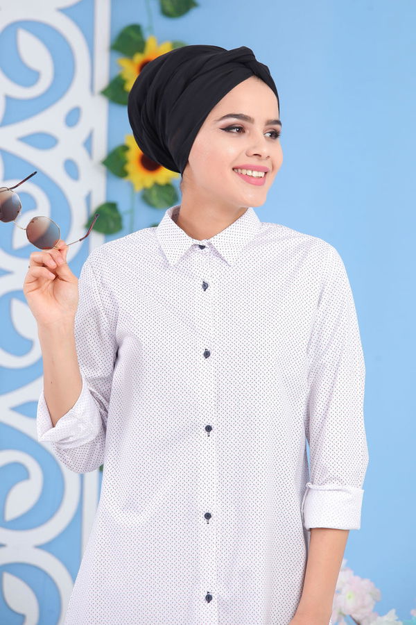 Düz Orta Kadın Beyaz Desen Tunik Beyaz - 02 7206 - 7206 BEYAZ