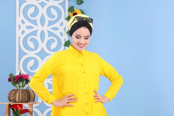Düz Orta Kadın Sarı Cepli Tunik Sarı - 02 7213 - 7213 Sarı