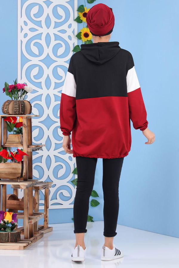 Düz Orta Kadın Bordo Kapşonlu Tunik Bordo - 02 7215 - 7215