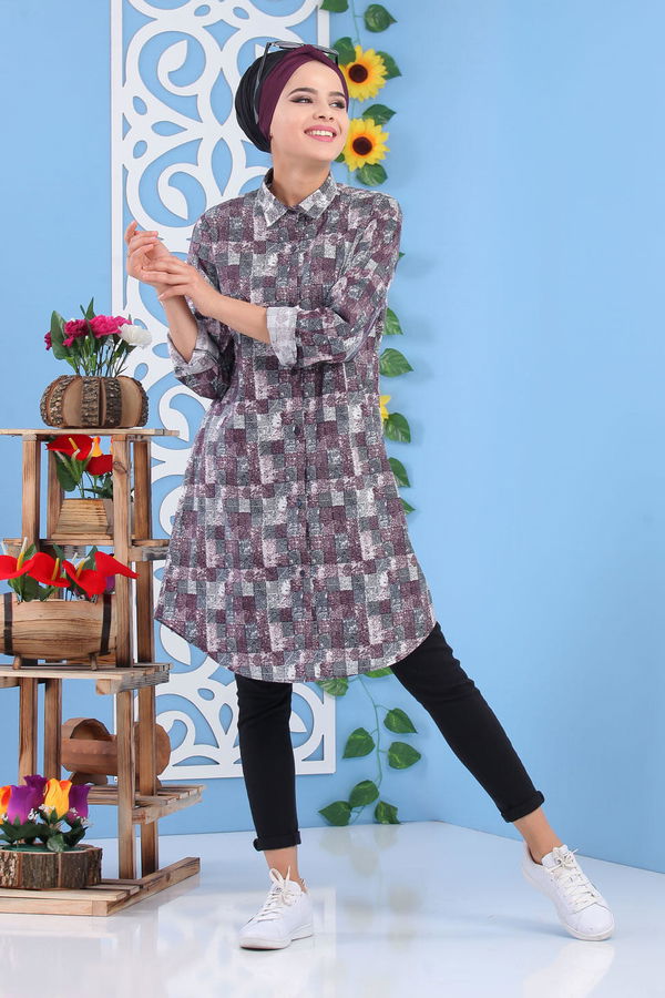 Düz Orta Kadın Mor Desen Tunik Mor - 02 7222 - 7222