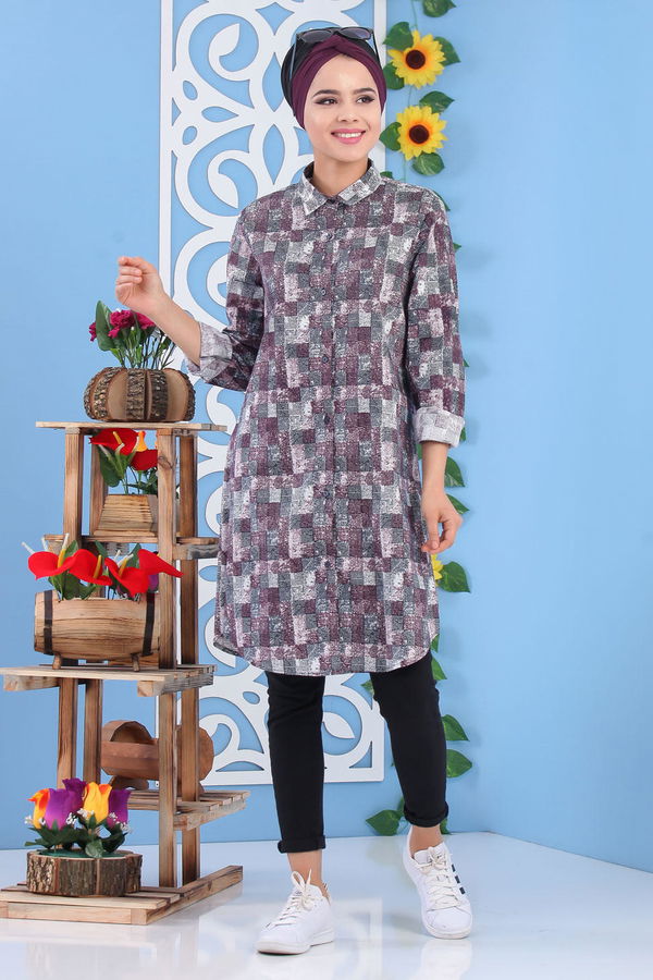 Düz Orta Kadın Mor Desen Tunik Mor - 02 7222 - 7222