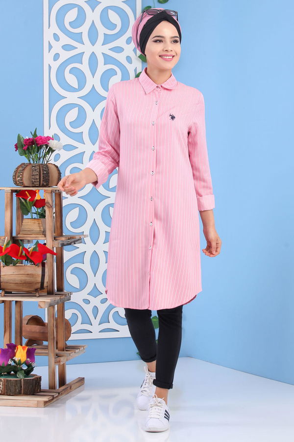 Düz Orta Kadın Pembe Çizgili Tunik Pembe - 02 7227 - 7227